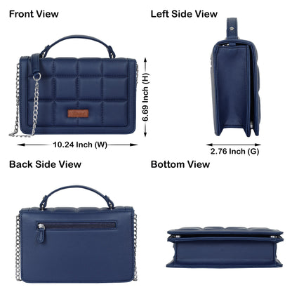 Women’s Blue Vegan Leather Crossbody Sling Bag – Chain Strap Wholesale Shoulder Handbag