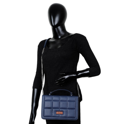 Women’s Blue Vegan Leather Crossbody Sling Bag – Chain Strap Wholesale Shoulder Handbag