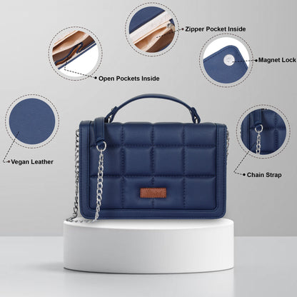 Women’s Blue Vegan Leather Crossbody Sling Bag – Chain Strap Wholesale Shoulder Handbag