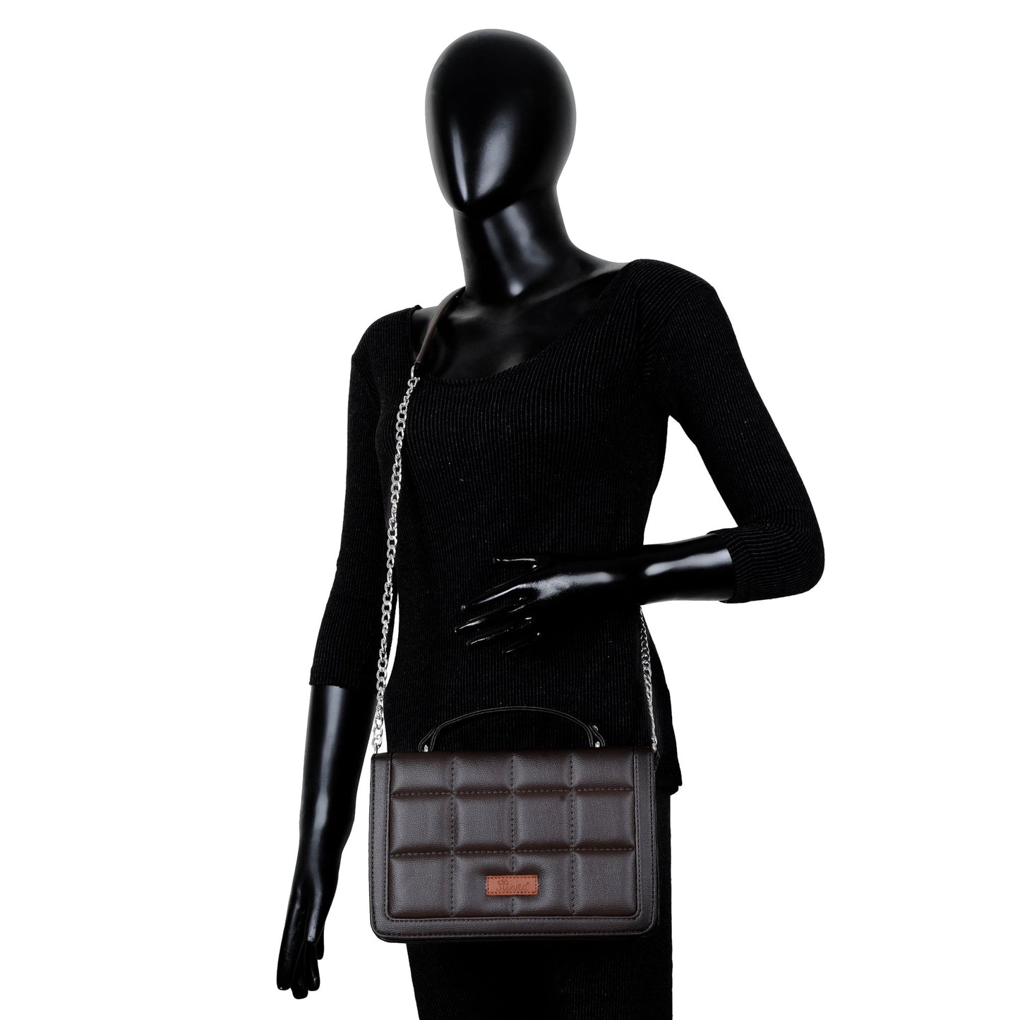 Brown Vegan Leather Crossbody Sling Bag for Women – Wholesale Chain Strap Shoulder bag