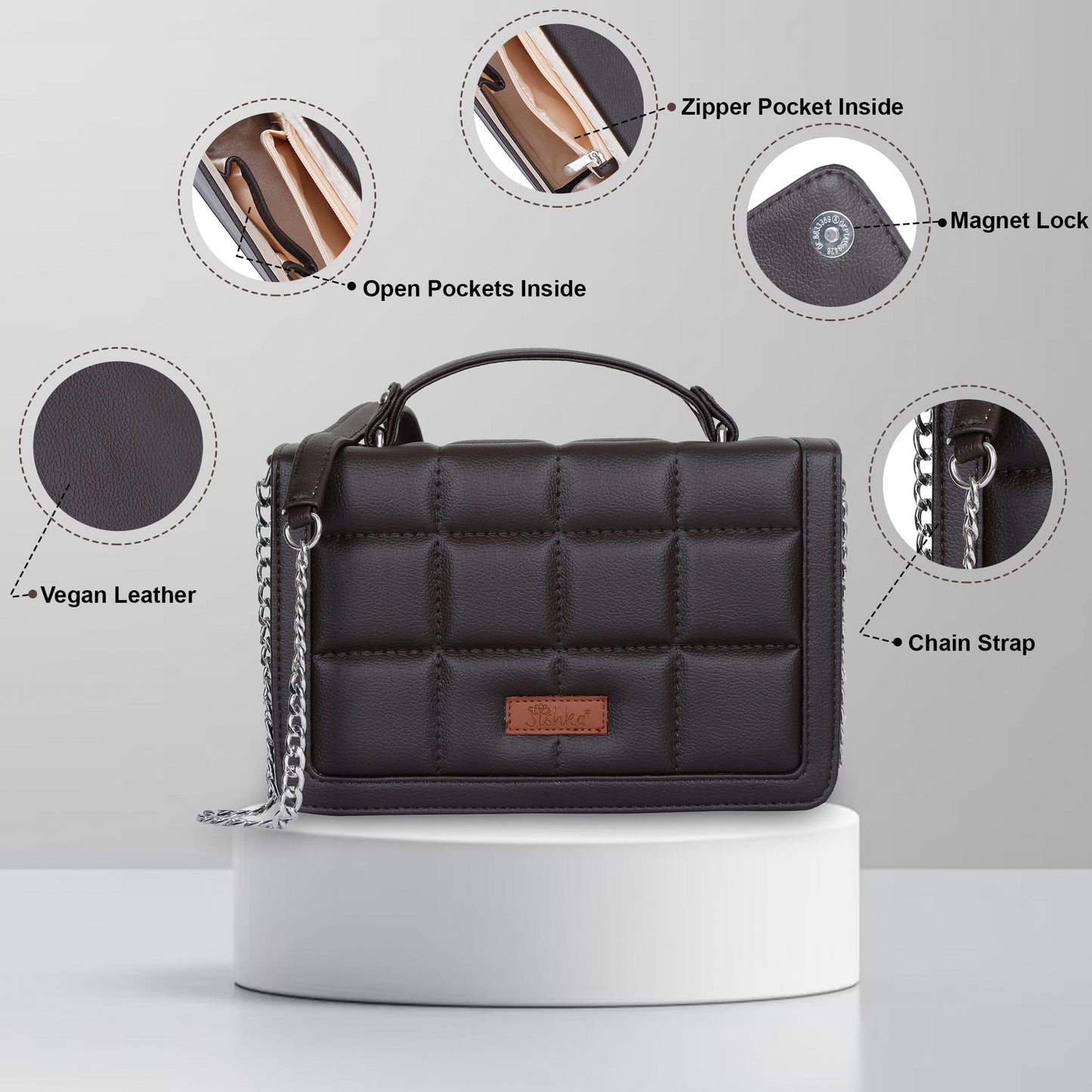 Brown Vegan Leather Crossbody Sling Bag for Women – Wholesale Chain Strap Shoulder bag