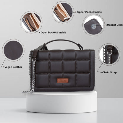 Brown Vegan Leather Crossbody Sling Bag for Women – Wholesale Chain Strap Shoulder bag