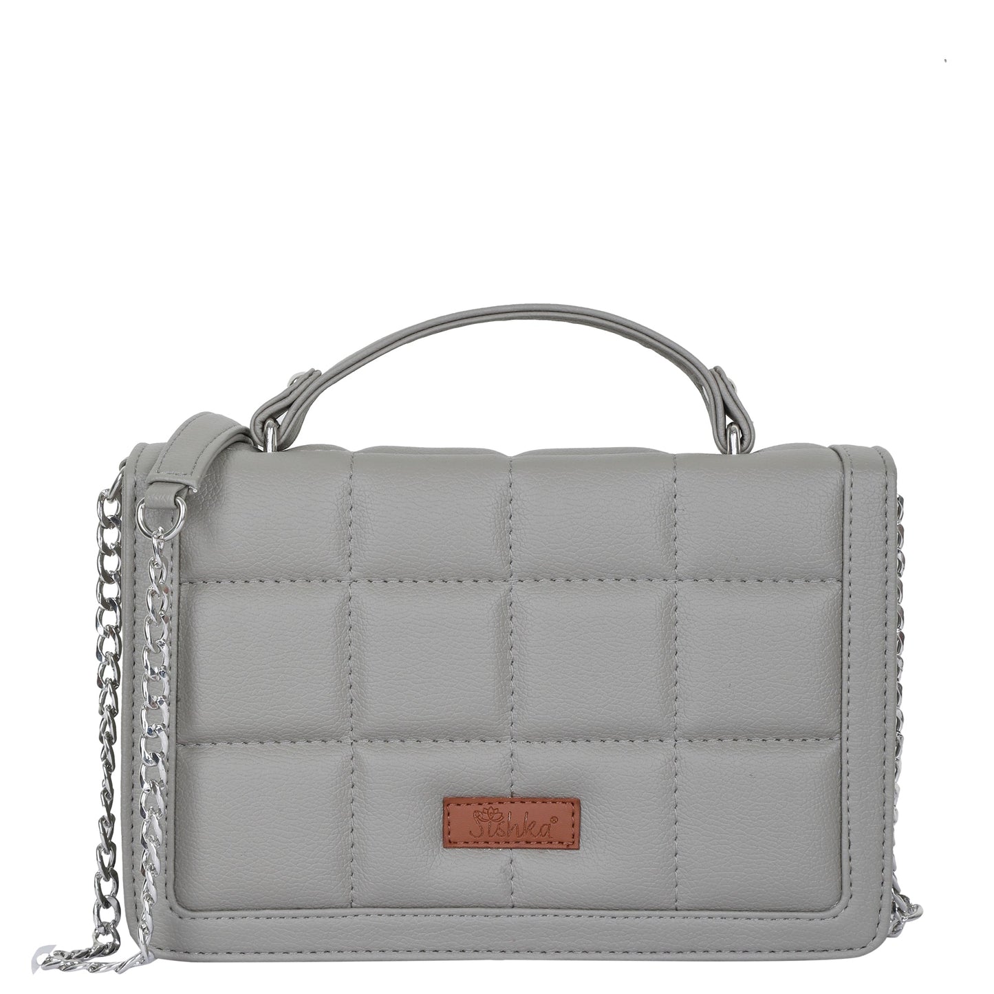 Grey Vegan Leather Crossbody Sling Bag – Wholesale Women’s Chain Strap Shoulder Handbag