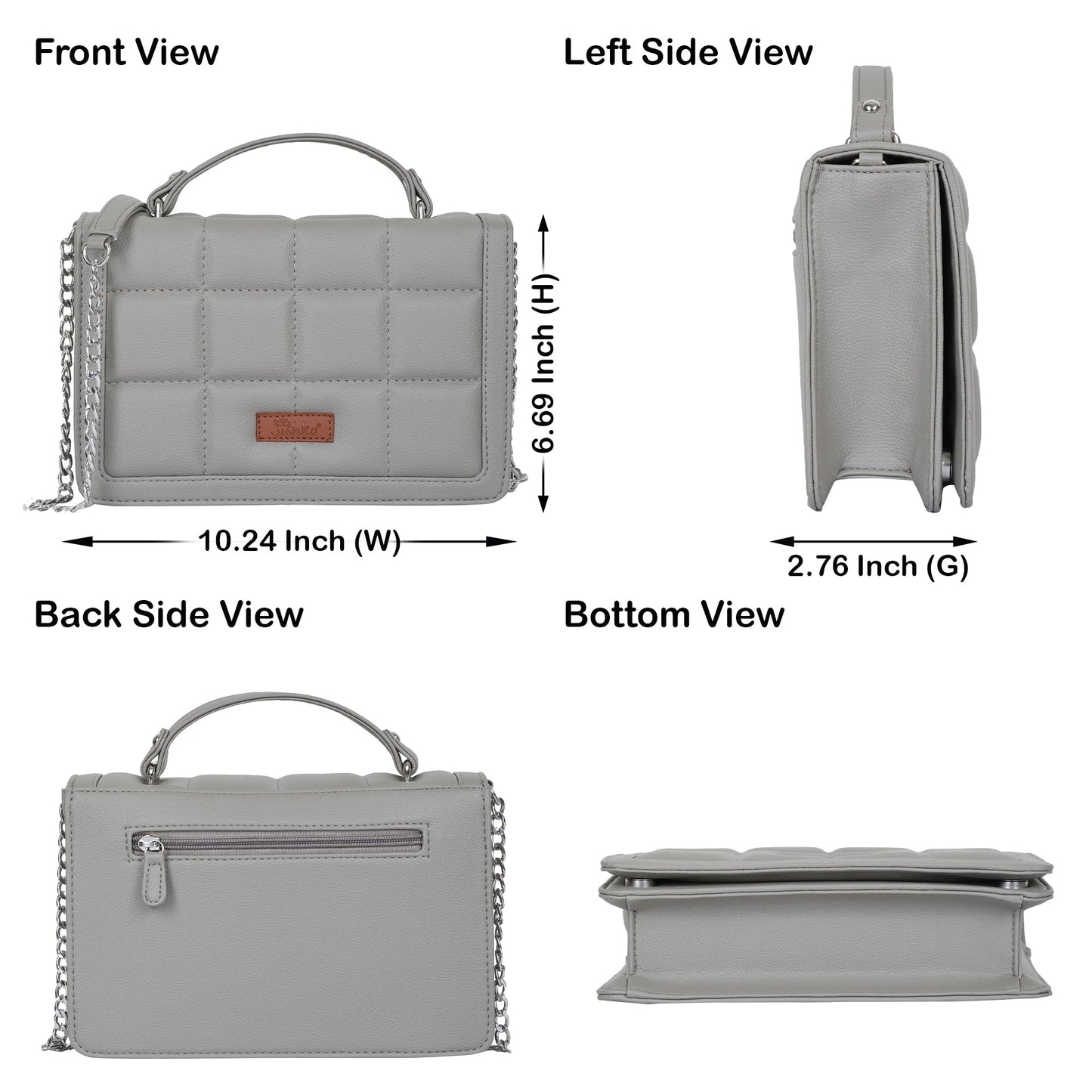 Grey Vegan Leather Crossbody Sling Bag – Wholesale Women’s Chain Strap Shoulder Handbag