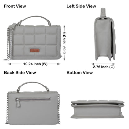 Grey Vegan Leather Crossbody Sling Bag – Wholesale Women’s Chain Strap Shoulder Handbag
