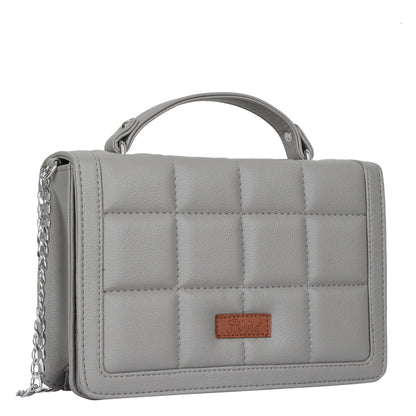 Grey Vegan Leather Crossbody Sling Bag – Wholesale Women’s Chain Strap Shoulder Handbag