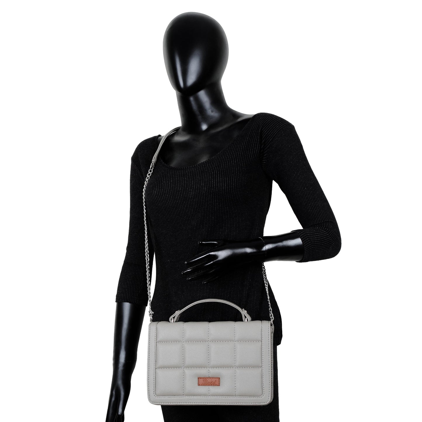 Grey Vegan Leather Crossbody Sling Bag – Wholesale Women’s Chain Strap Shoulder Handbag