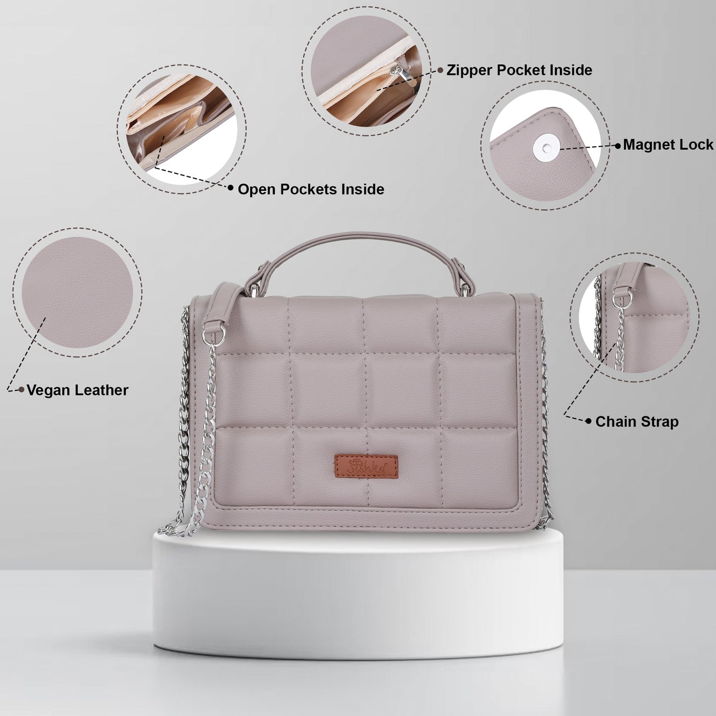 Wholesale Mauve Vegan Leather Crossbody Sling Bag – Women’s Chain Strap Shoulder bag