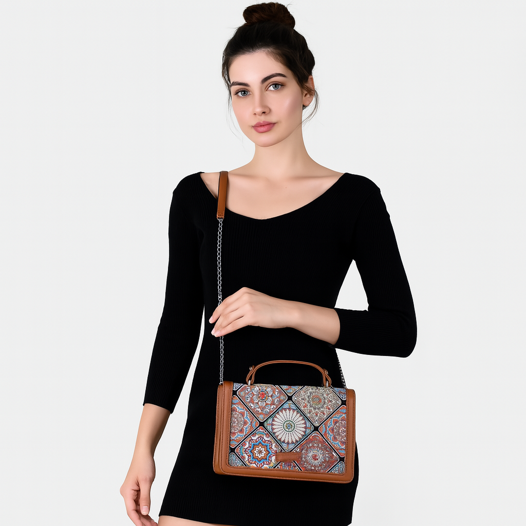 Women’s Mandala Sling Bags with Vegan Leather Trim – Wholesale