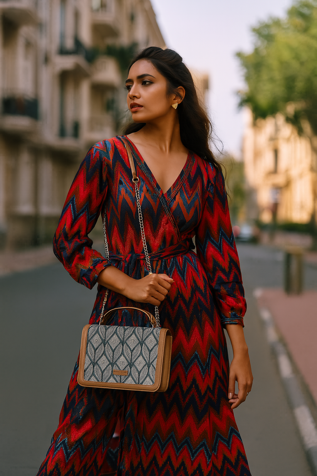Women’s Geometric Sling Bags with Vegan Leather Trim Handle– Wholesale