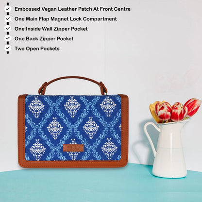 Women’s Blue Crossbody Sling Bags with Vegan Leather Trim – Wholesale