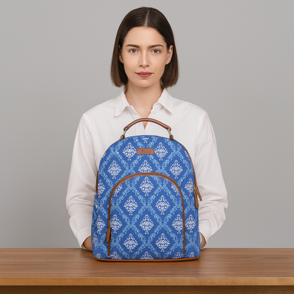 Women’s Blue Backpacks with Vegan Leather Trim – Wholesale