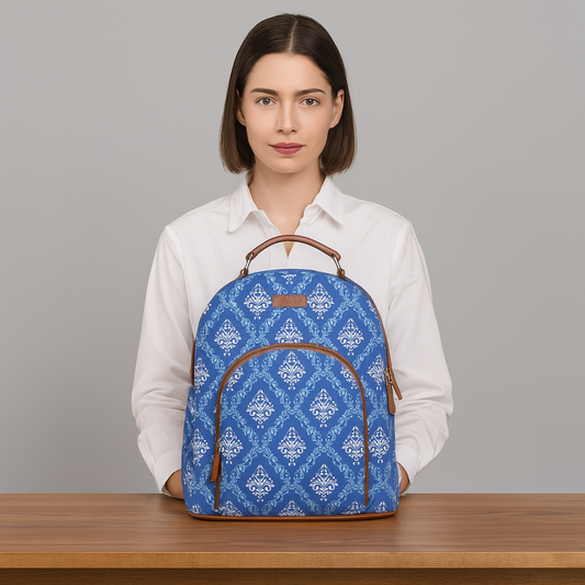 Women’s Blue Backpacks with Vegan Leather Trim – Wholesale
