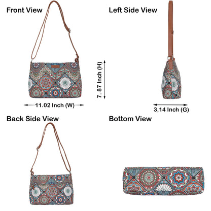 Wholesale Women’s Mandala Crossbody Bags with Vegan Leather Trim Handle