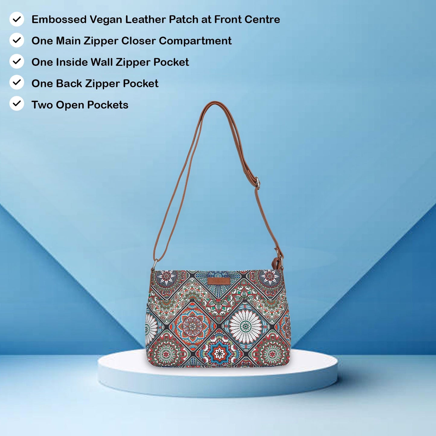 Wholesale Women’s Mandala Crossbody Bags with Vegan Leather Trim Handle