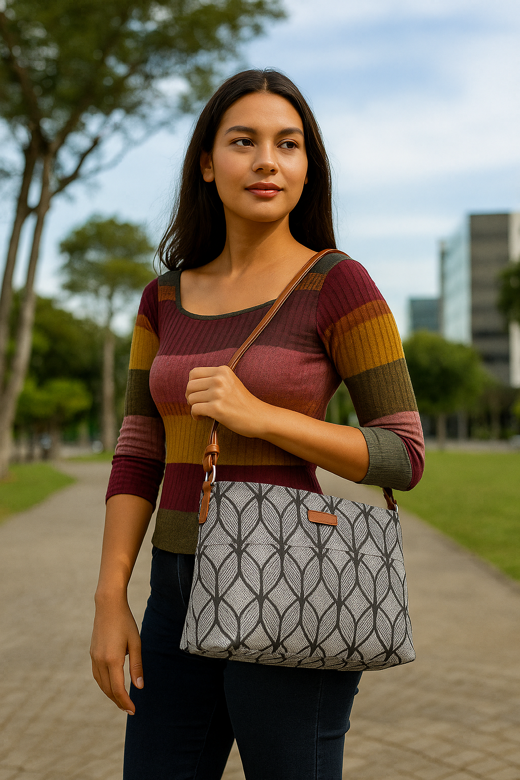 Women’s Geometric Crossbody Bags with Vegan Leather Trim – Wholesale