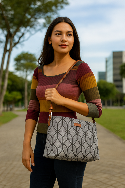 Women’s Geometric Crossbody Bags with Vegan Leather Trim – Wholesale