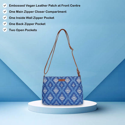 Women’s Blue Pattern Crossbody Bags with Vegan Leather Trim – Wholesale