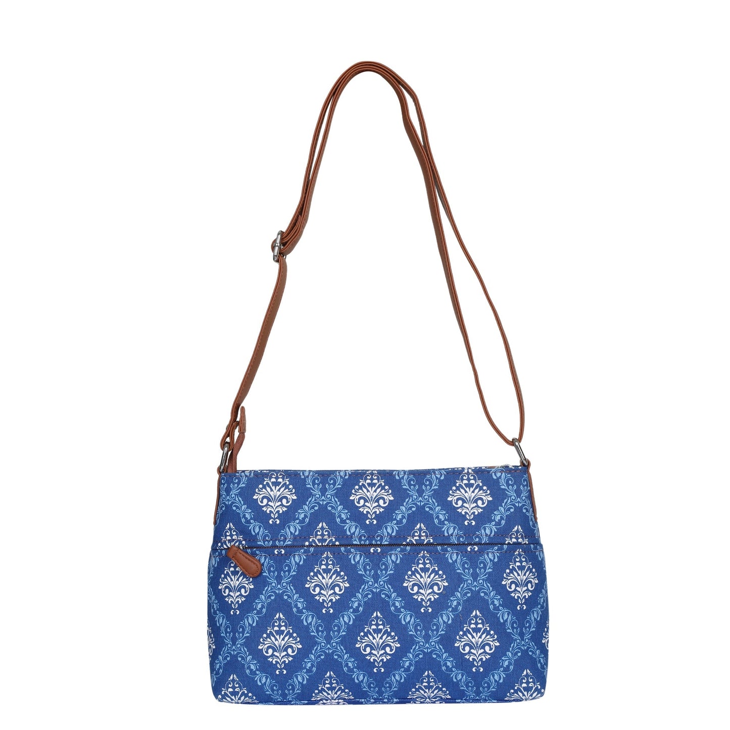 Women’s Blue Pattern Crossbody Bags with Vegan Leather Trim – Wholesale