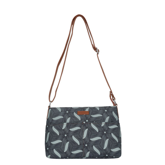 Women’s Abstract Fabric Crossbody Bags with Vegan Leather Trim – Wholesale