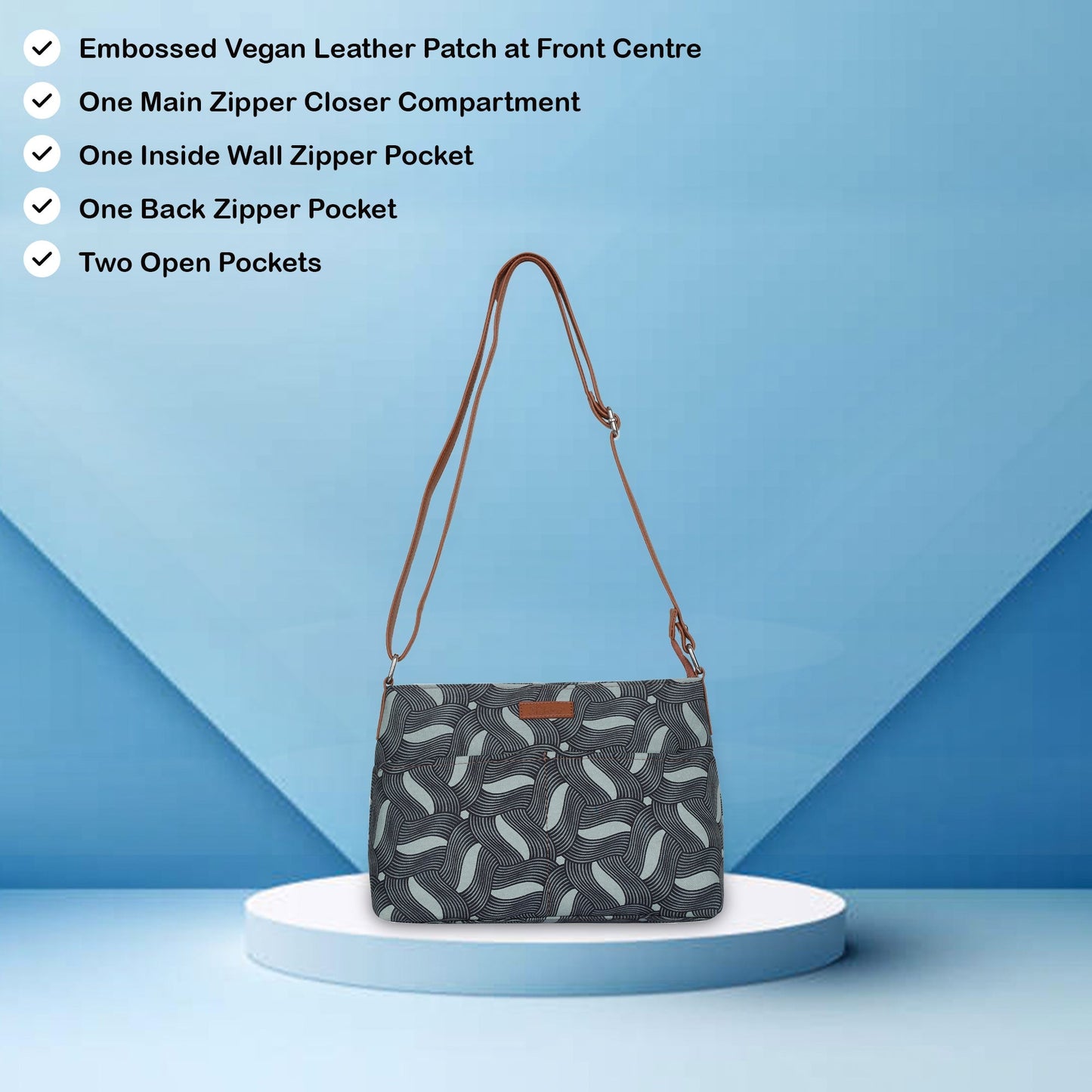 Women’s Abstract Fabric Crossbody Bags with Vegan Leather Trim – Wholesale