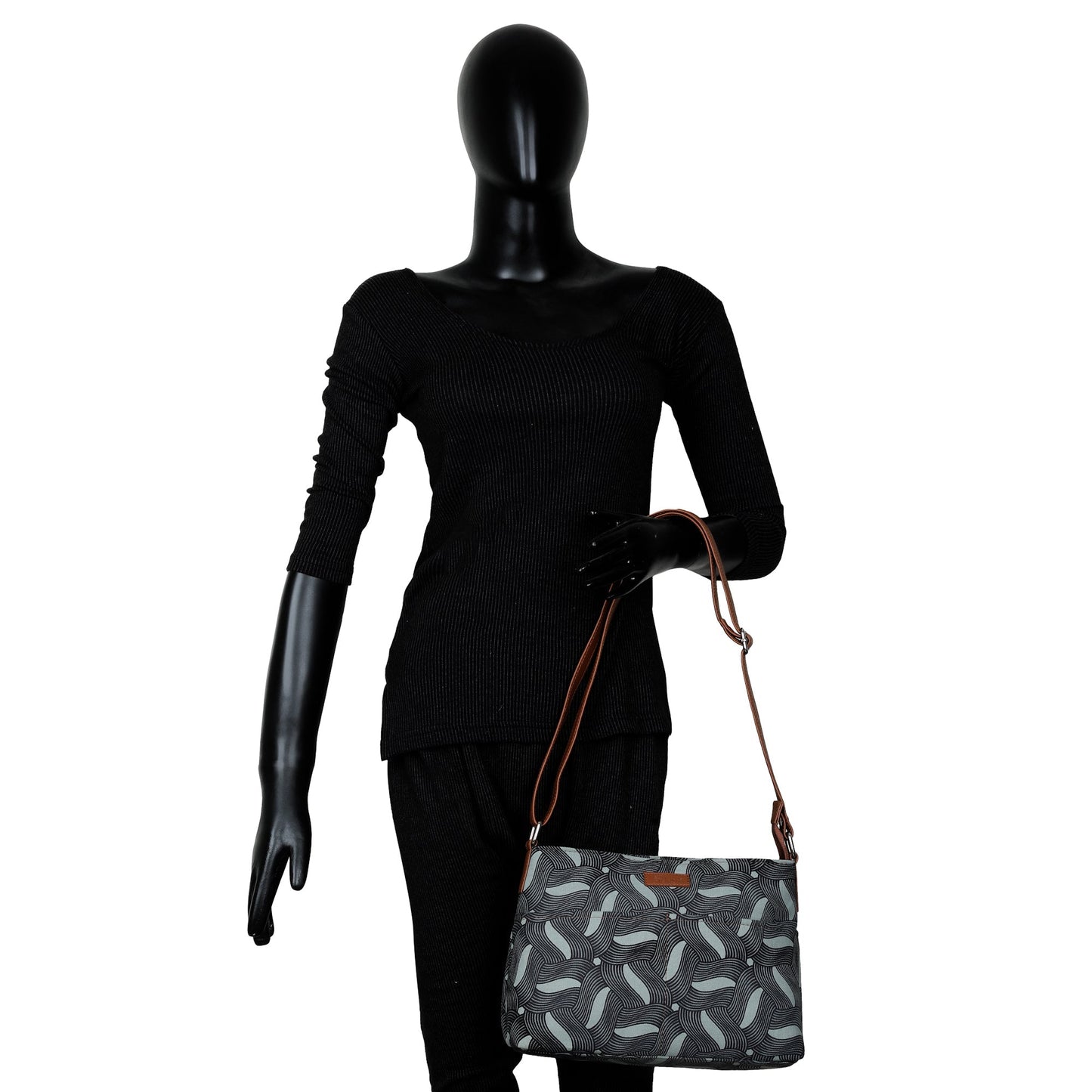 Women’s Abstract Fabric Crossbody Bags with Vegan Leather Trim – Wholesale