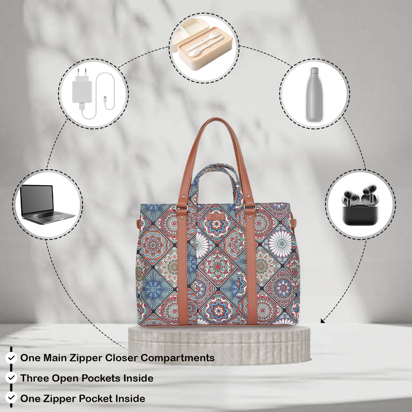 Women’s Multicolor Shoulder Tote Bags with Vegan Leather Trim Handle – Wholesale
