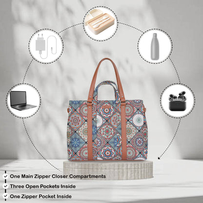 Women’s Multicolor Shoulder Tote Bags with Vegan Leather Trim Handle – Wholesale