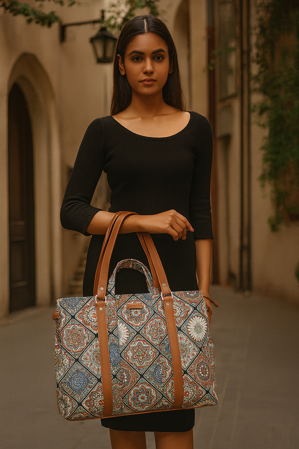 Women’s Multicolor Shoulder Tote Bags with Vegan Leather Trim Handle – Wholesale