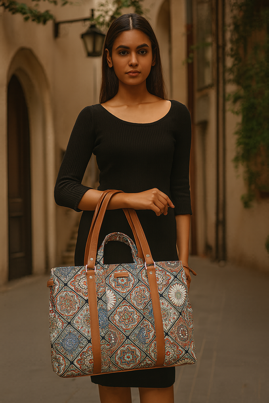 Women’s Multicolor Shoulder Tote Bags with Vegan Leather Trim Handle – Wholesale