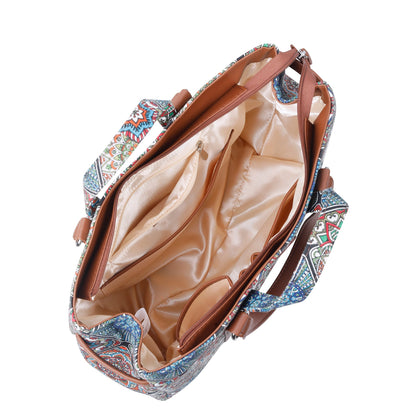 Women’s Multicolor Shoulder Tote Bags with Vegan Leather Trim Handle – Wholesale