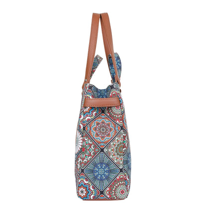 Women’s Multicolor Shoulder Tote Bags with Vegan Leather Trim Handle – Wholesale