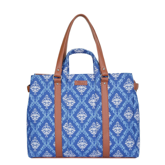 Women’s Blue Shoulder Tote Bags with Vegan Leather Trim Handles– Wholesale