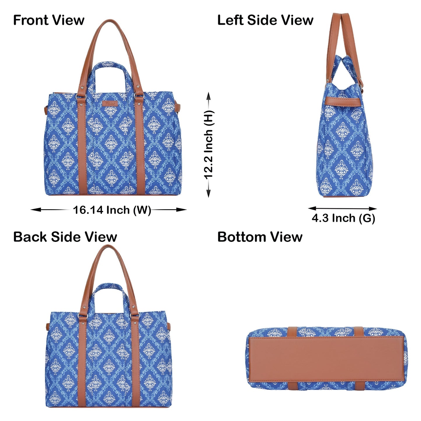 Women’s Blue Shoulder Tote Bags with Vegan Leather Trim Handles– Wholesale