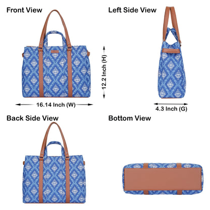 Women’s Blue Shoulder Tote Bags with Vegan Leather Trim Handles– Wholesale