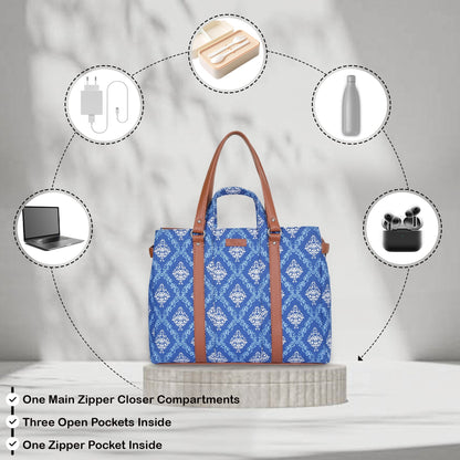 Women’s Blue Shoulder Tote Bags with Vegan Leather Trim Handles– Wholesale