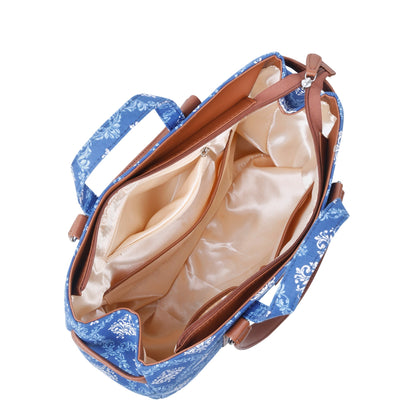Women’s Blue Shoulder Tote Bags with Vegan Leather Trim Handles– Wholesale