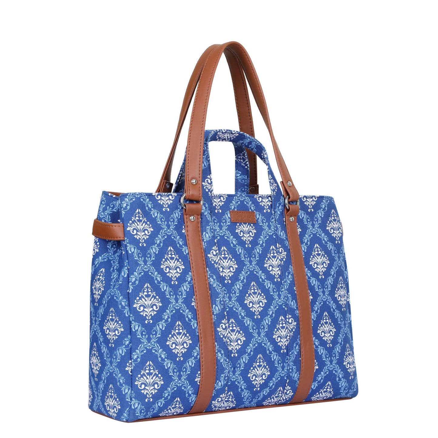 Women’s Blue Shoulder Tote Bags with Vegan Leather Trim Handles– Wholesale