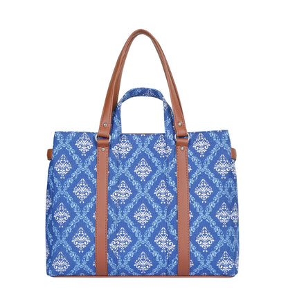 Women’s Blue Shoulder Tote Bags with Vegan Leather Trim Handles– Wholesale