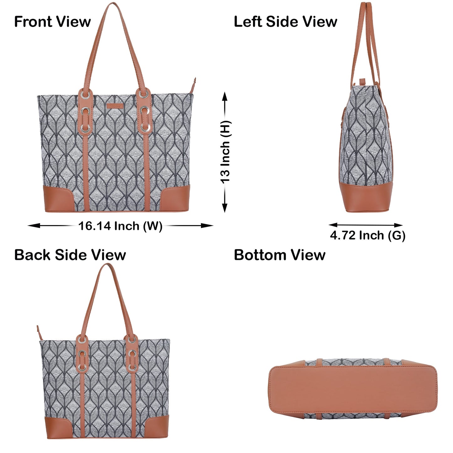 Women’s Monochrome Shoulder Tote Bags with Vegan Leather Trim – Wholesale