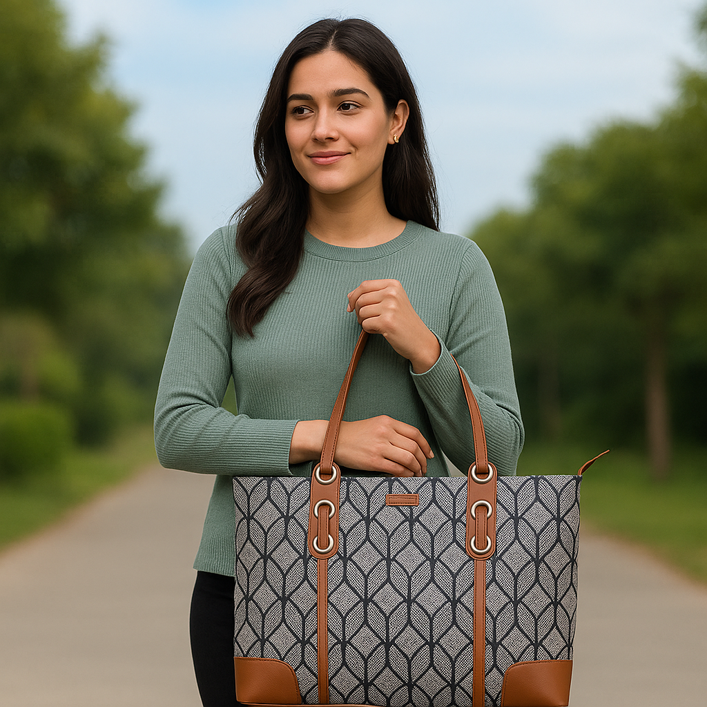 Women’s Monochrome Shoulder Tote Bags with Vegan Leather Trim – Wholesale