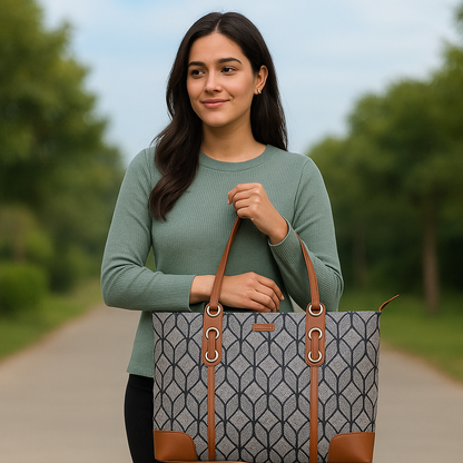 Women’s Monochrome Shoulder Tote Bags with Vegan Leather Trim – Wholesale