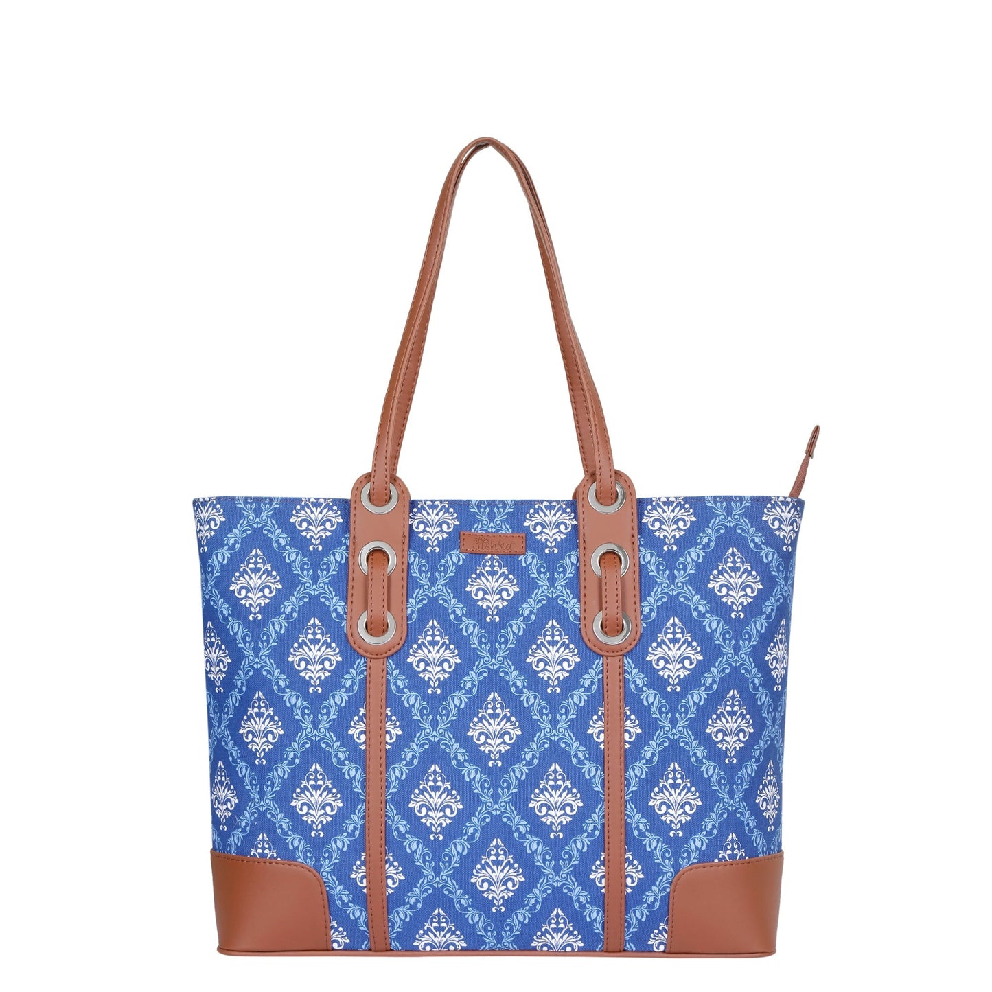 Women’s Blue Shoulder Tote Bags with Vegan Leather Trim Handle – Wholesale