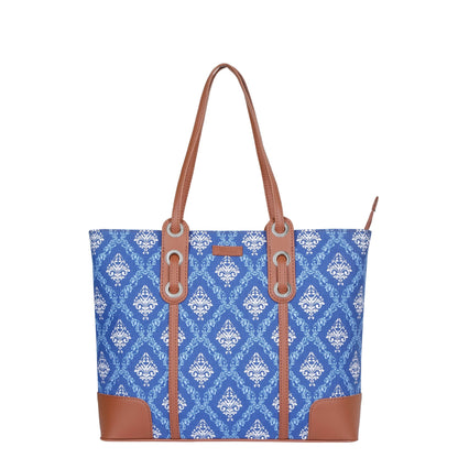 Women’s Blue Shoulder Tote Bags with Vegan Leather Trim Handle – Wholesale