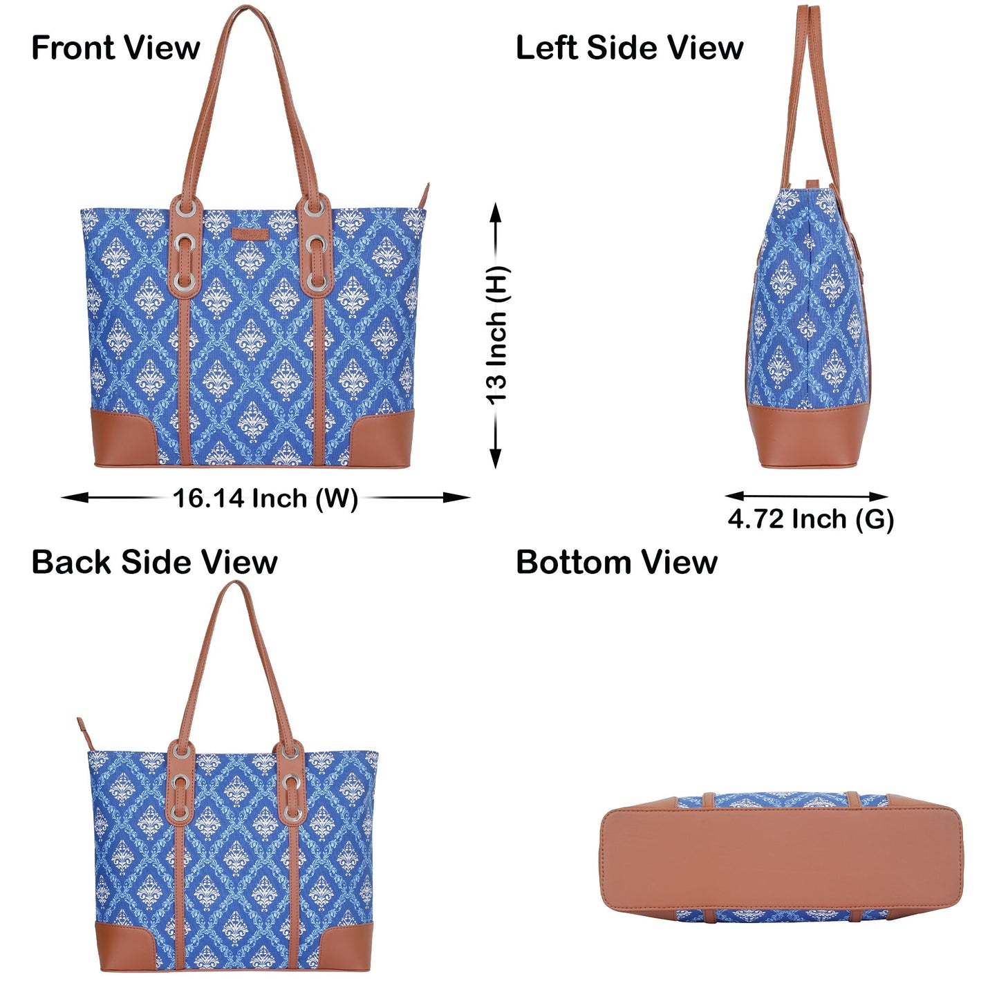 Women’s Blue Shoulder Tote Bags with Vegan Leather Trim Handle – Wholesale