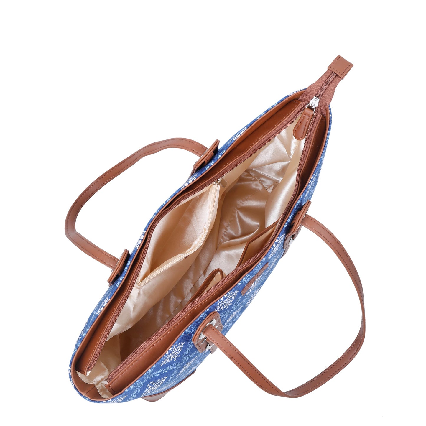 Women’s Blue Shoulder Tote Bags with Vegan Leather Trim Handle – Wholesale