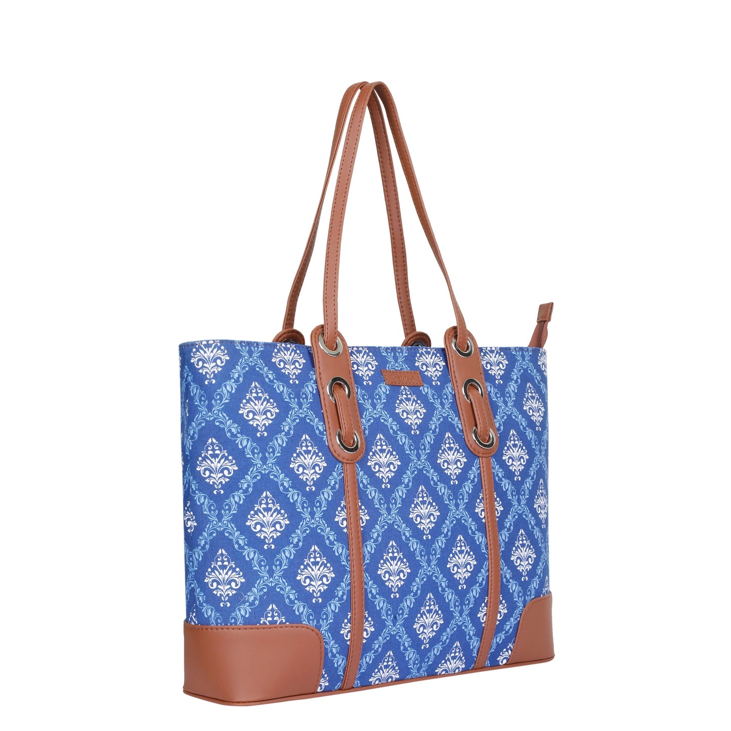 Women’s Blue Shoulder Tote Bags with Vegan Leather Trim Handle – Wholesale
