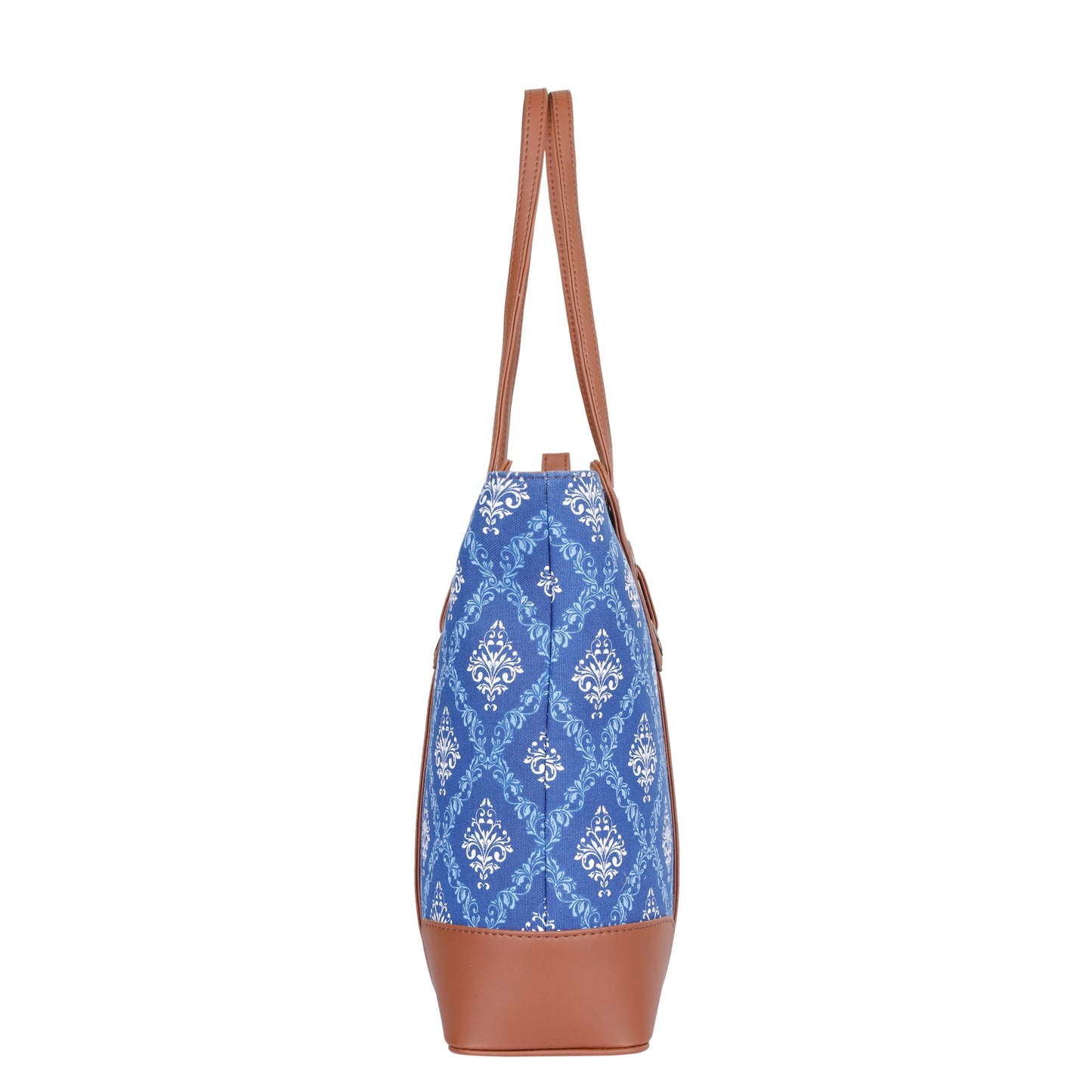 Women’s Blue Shoulder Tote Bags with Vegan Leather Trim Handle – Wholesale