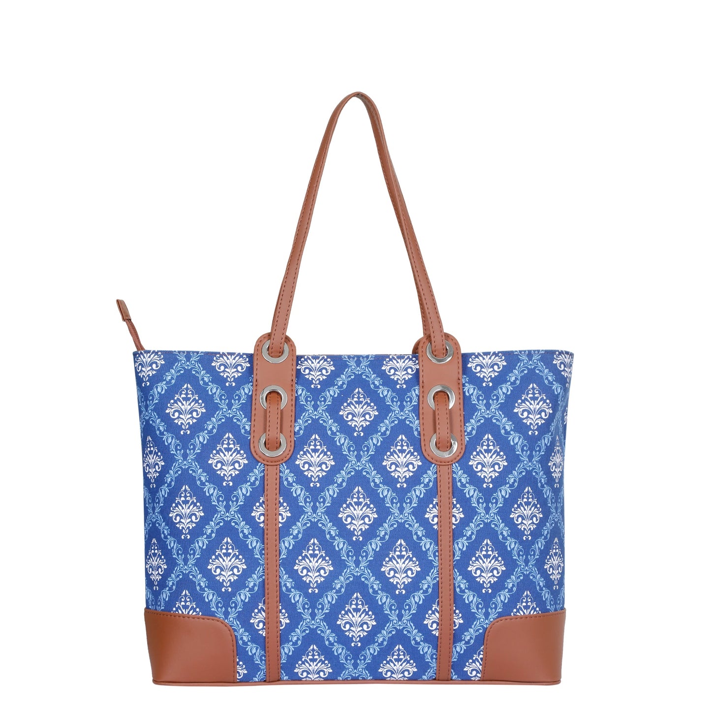 Women’s Blue Shoulder Tote Bags with Vegan Leather Trim Handle – Wholesale