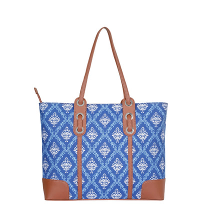 Women’s Blue Shoulder Tote Bags with Vegan Leather Trim Handle – Wholesale